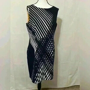 Chetta B Black & White Geometric Striped Sleeveless Dress - Women's Size 12